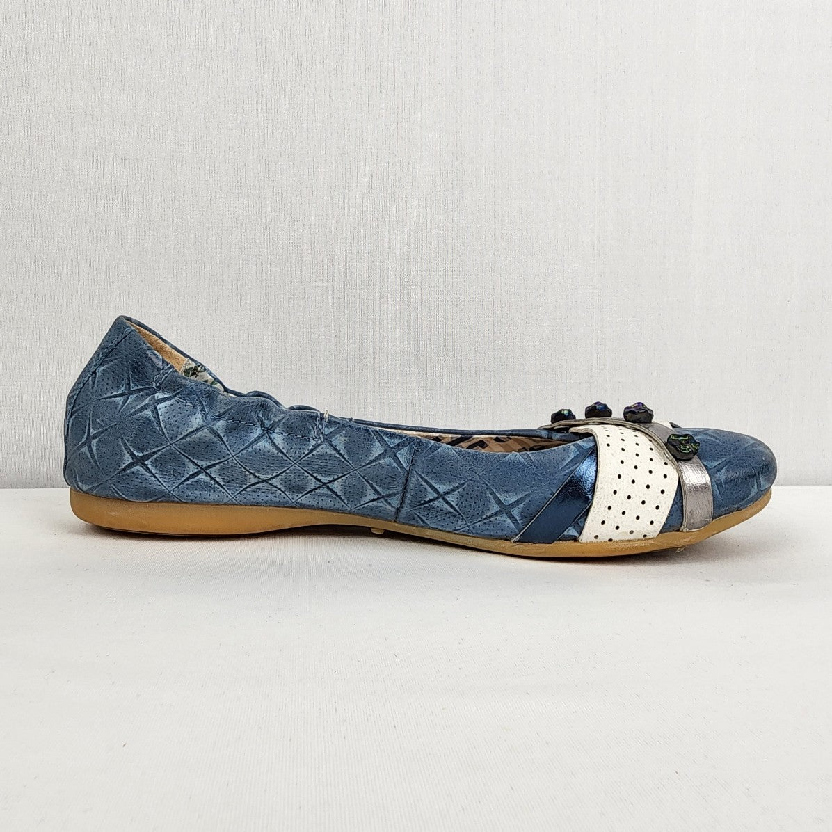 Mjus Blue Stone Detail Leather Ballet Flats Size 8