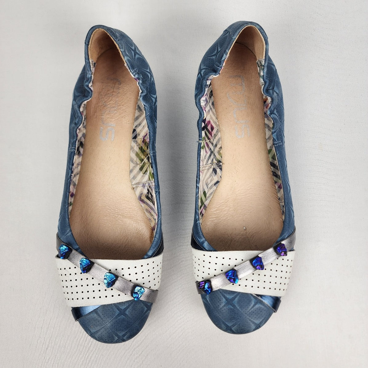 Mjus Blue Stone Detail Leather Ballet Flats Size 8