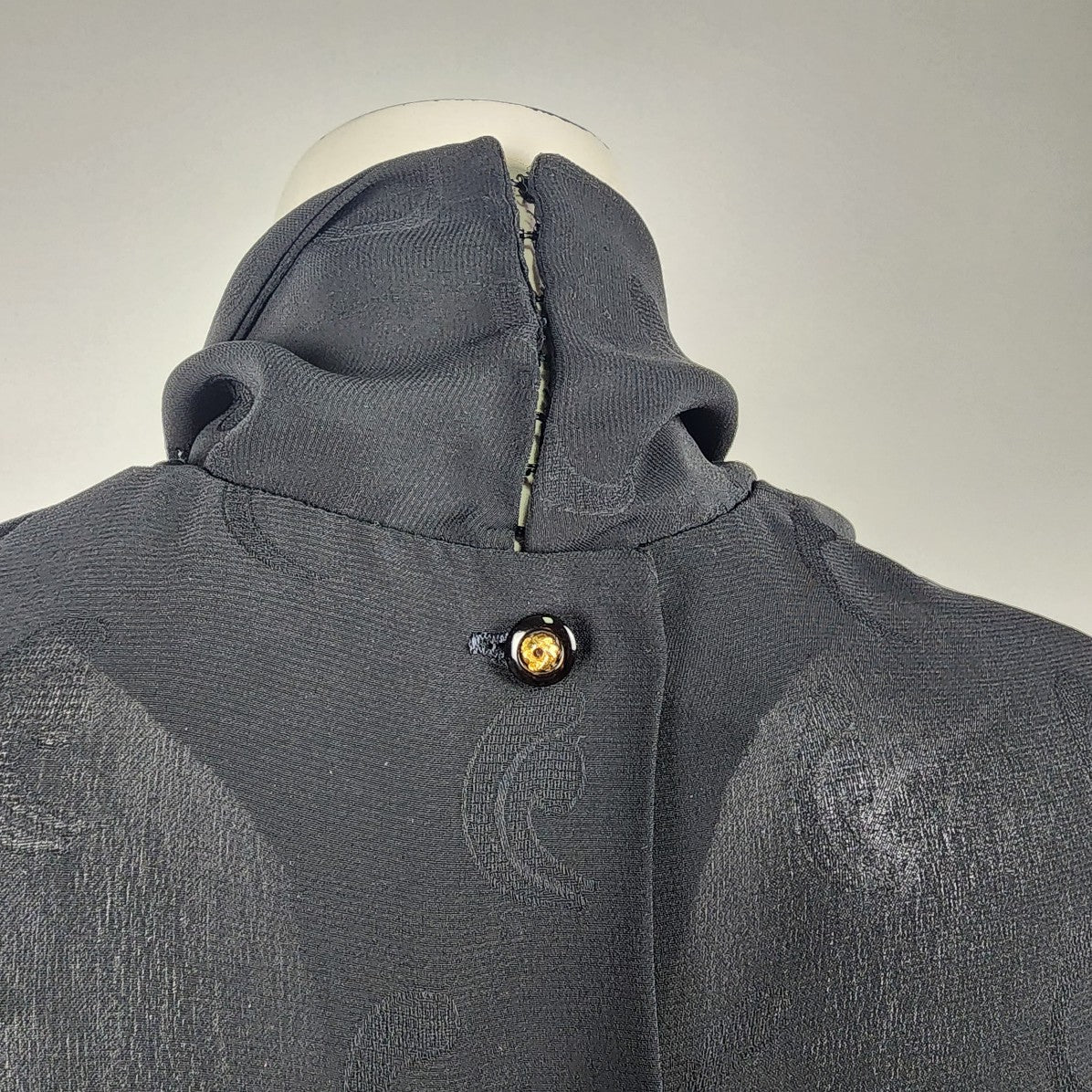 Vintage Black Sheer Neck Tie Back Buttoned Blouse Top Size S