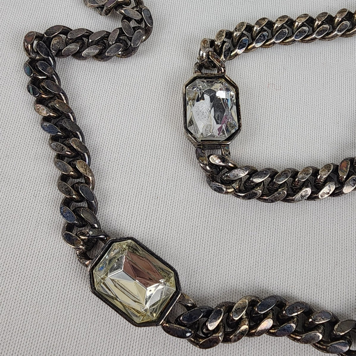 Vintage Silver Chunky Chain Faceted Glass Necklace