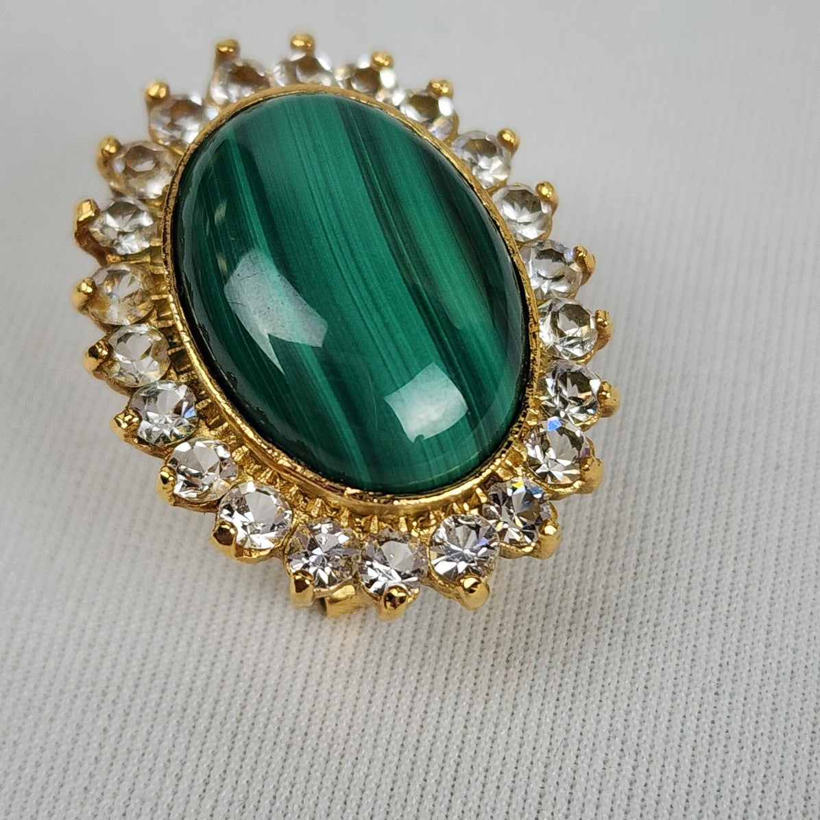 Gold Stud Rhinestones Oval Green Stone Earrings