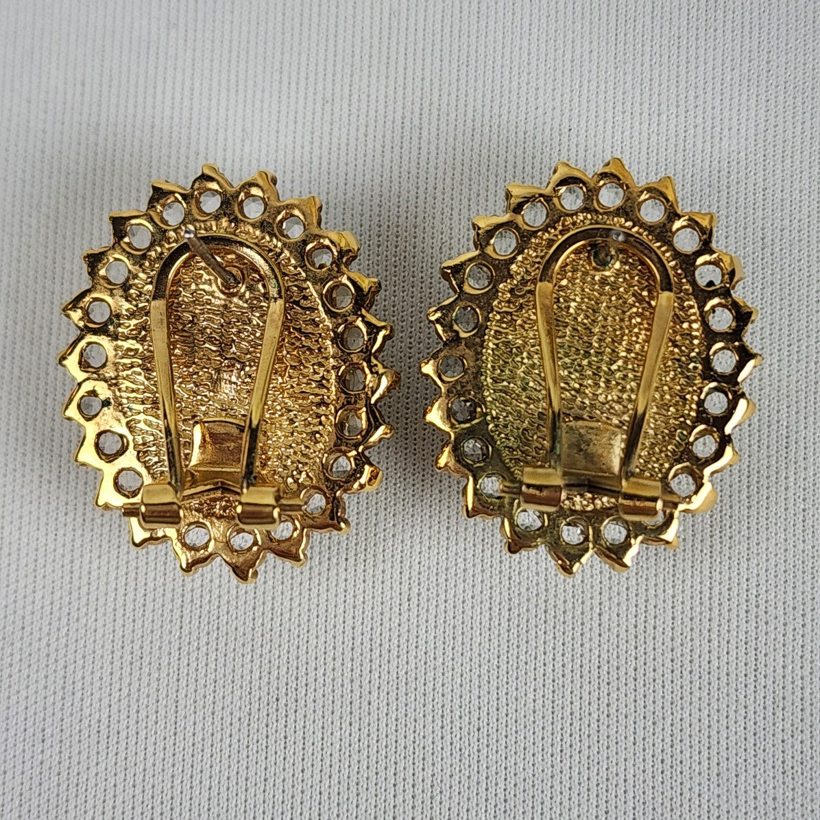 Gold Stud Rhinestones Oval Green Stone Earrings
