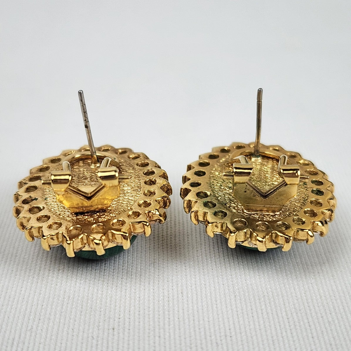 Gold Stud Rhinestones Oval Green Stone Earrings