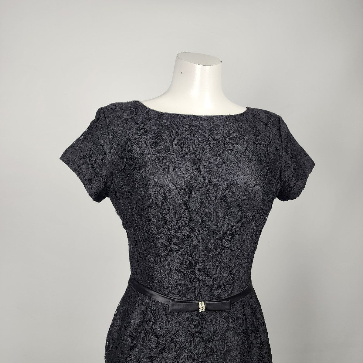 Vintage Laurence Dress Black Lace Sheath Belted Dress Size S