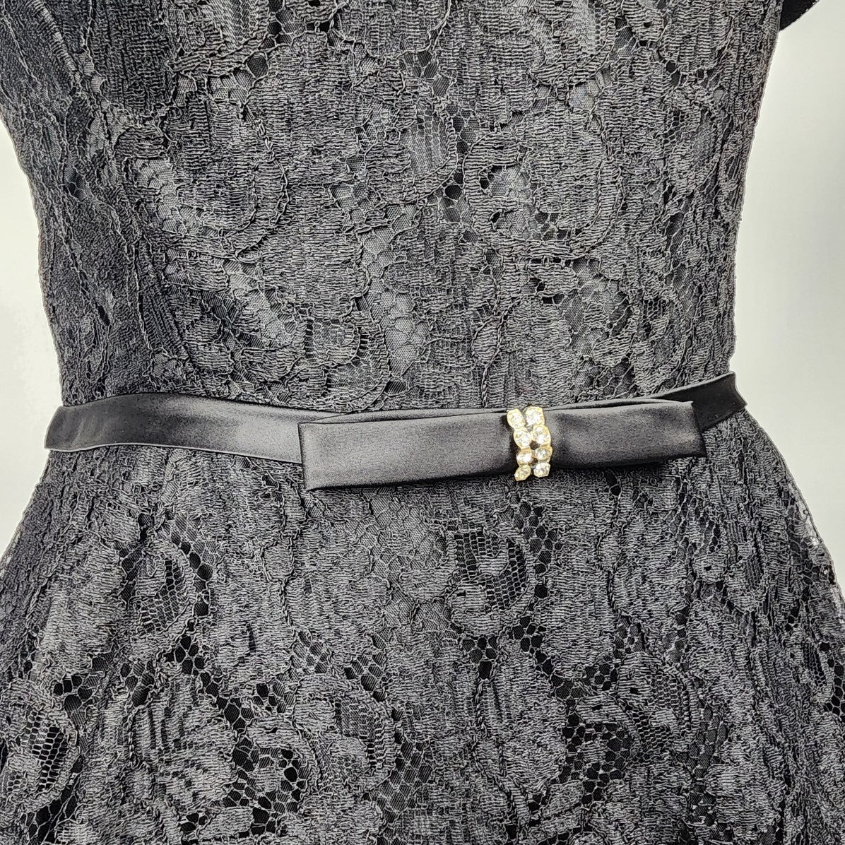 Vintage Laurence Dress Black Lace Sheath Belted Dress Size S