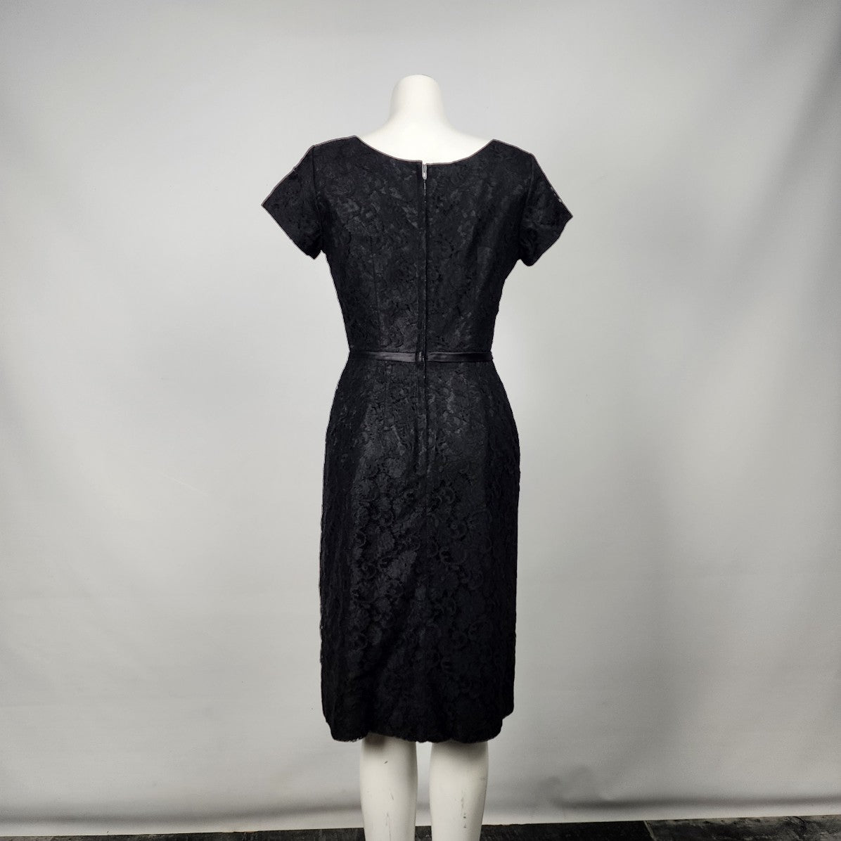 Vintage Laurence Dress Black Lace Sheath Belted Dress Size S