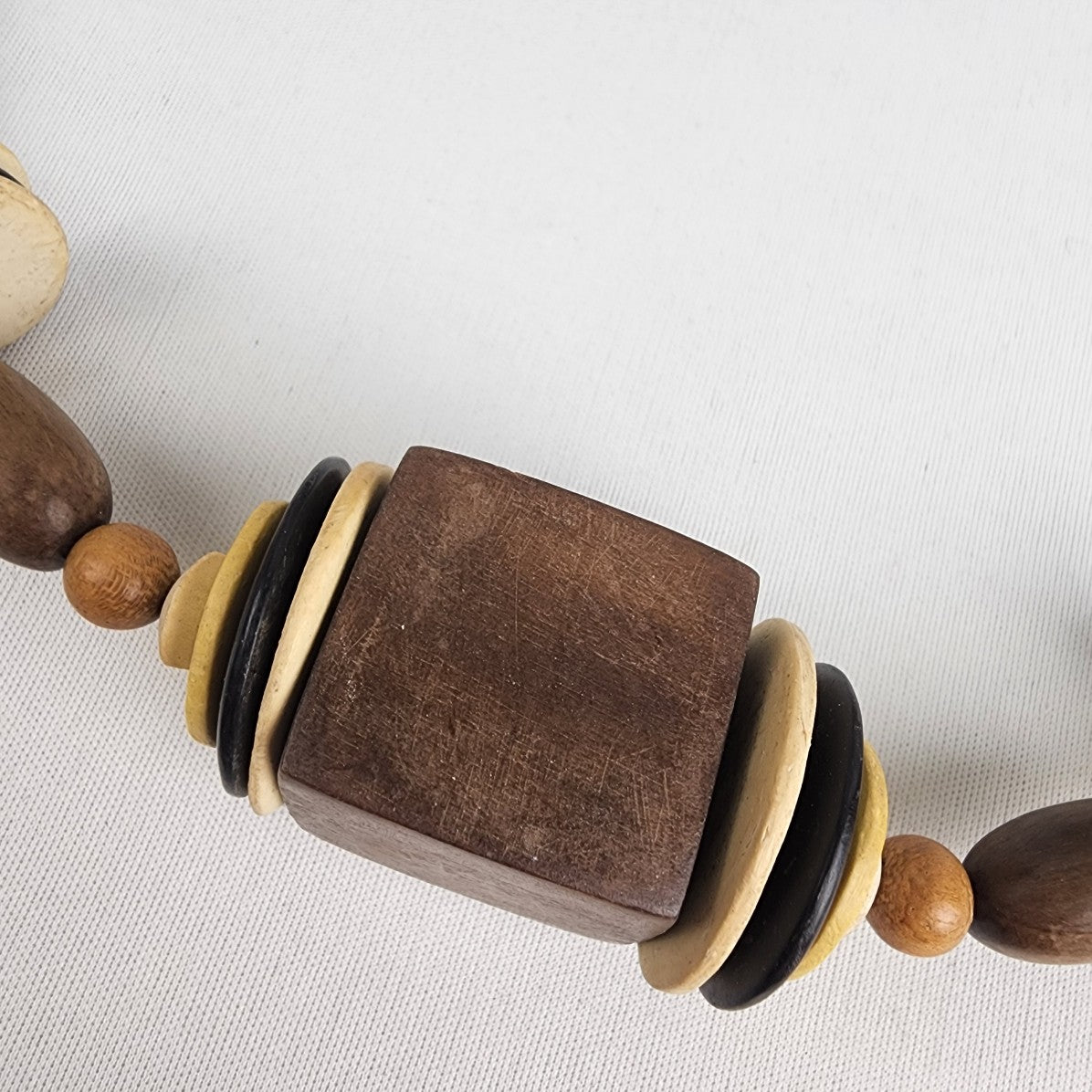 Vintage Natural Wood Brown Beaded Statement Necklace