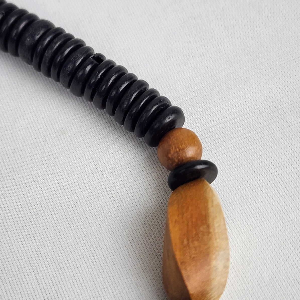 Vintage Natural Wood Brown Beaded Statement Necklace