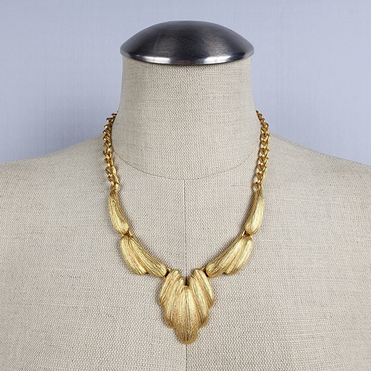 Vintage Matt Gold Tone Etched Statement Necklace