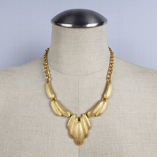 Vintage Matt Gold Tone Etched Statement Necklace