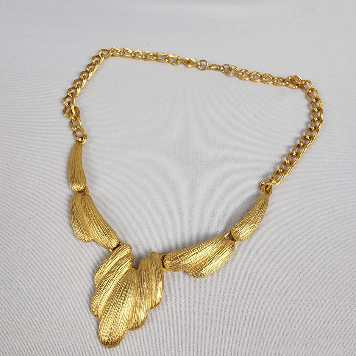 Vintage Matt Gold Tone Etched Statement Necklace