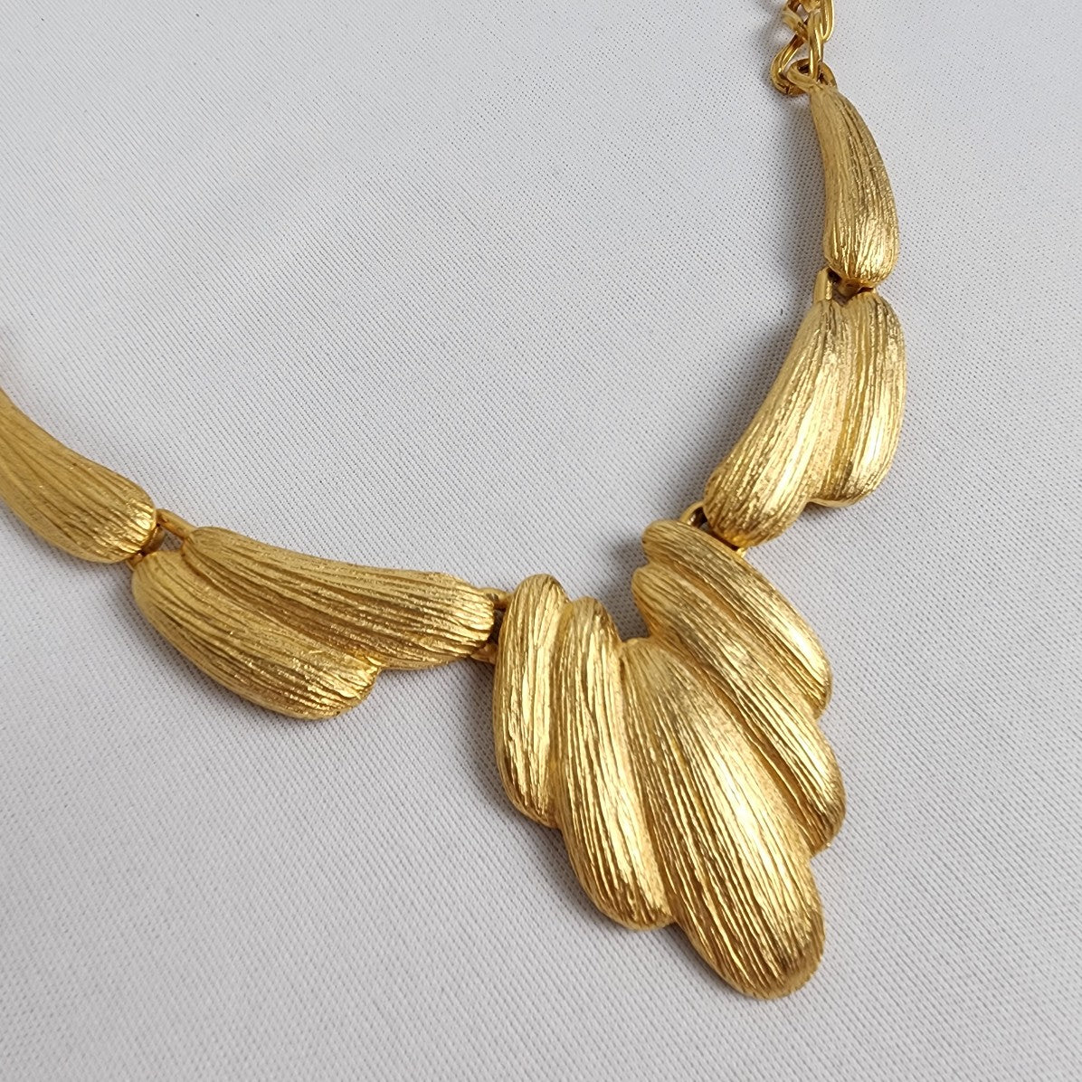 Vintage Matt Gold Tone Etched Statement Necklace