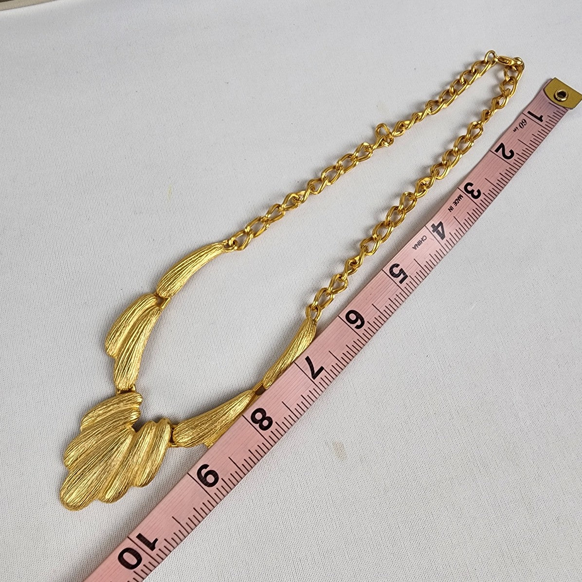 Vintage Matt Gold Tone Etched Statement Necklace