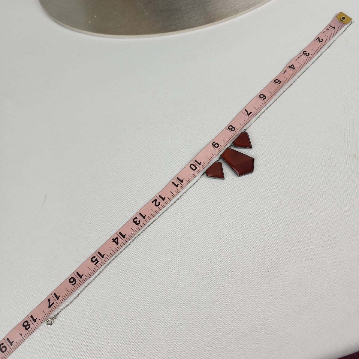 Vintage Silver Tone Red Glass Geometric Shape Necklace