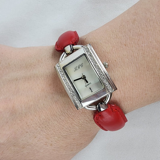 Fifth Avenue Collection Red Leather Silver Tone Watch