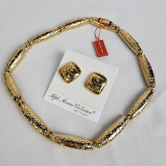 Fifth Avenue Collection Gold Tone Statement Necklace & Square Earrings Set