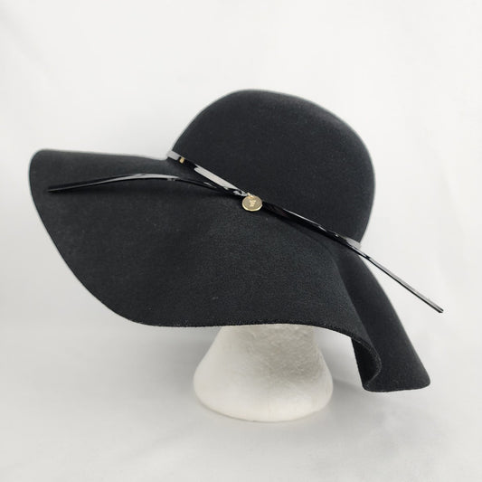 French Connection Black Wool Wide Brim Hat