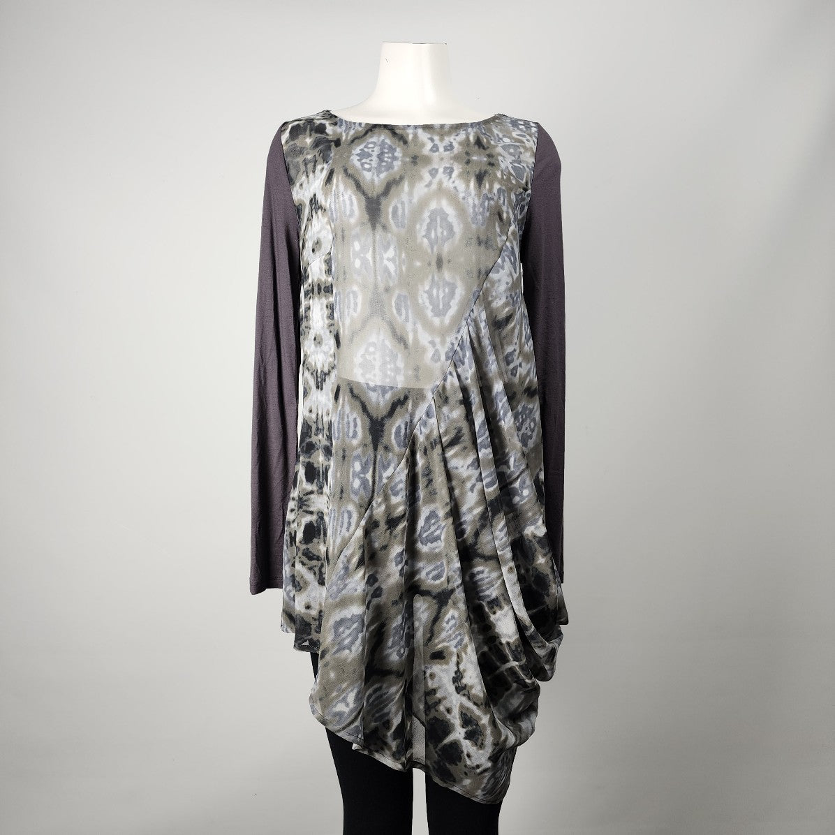 Ronen Chen Grey Chiffon Kaleidoscope Print Tunic Top Size M