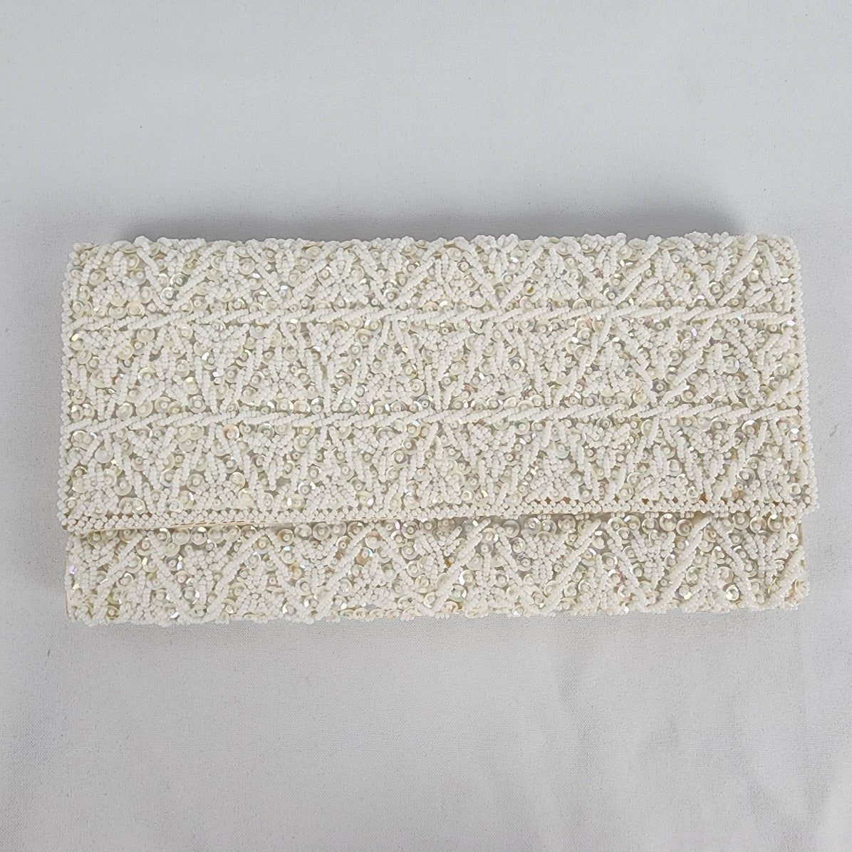 Vintage White Beaded Envelope Clutch Purse