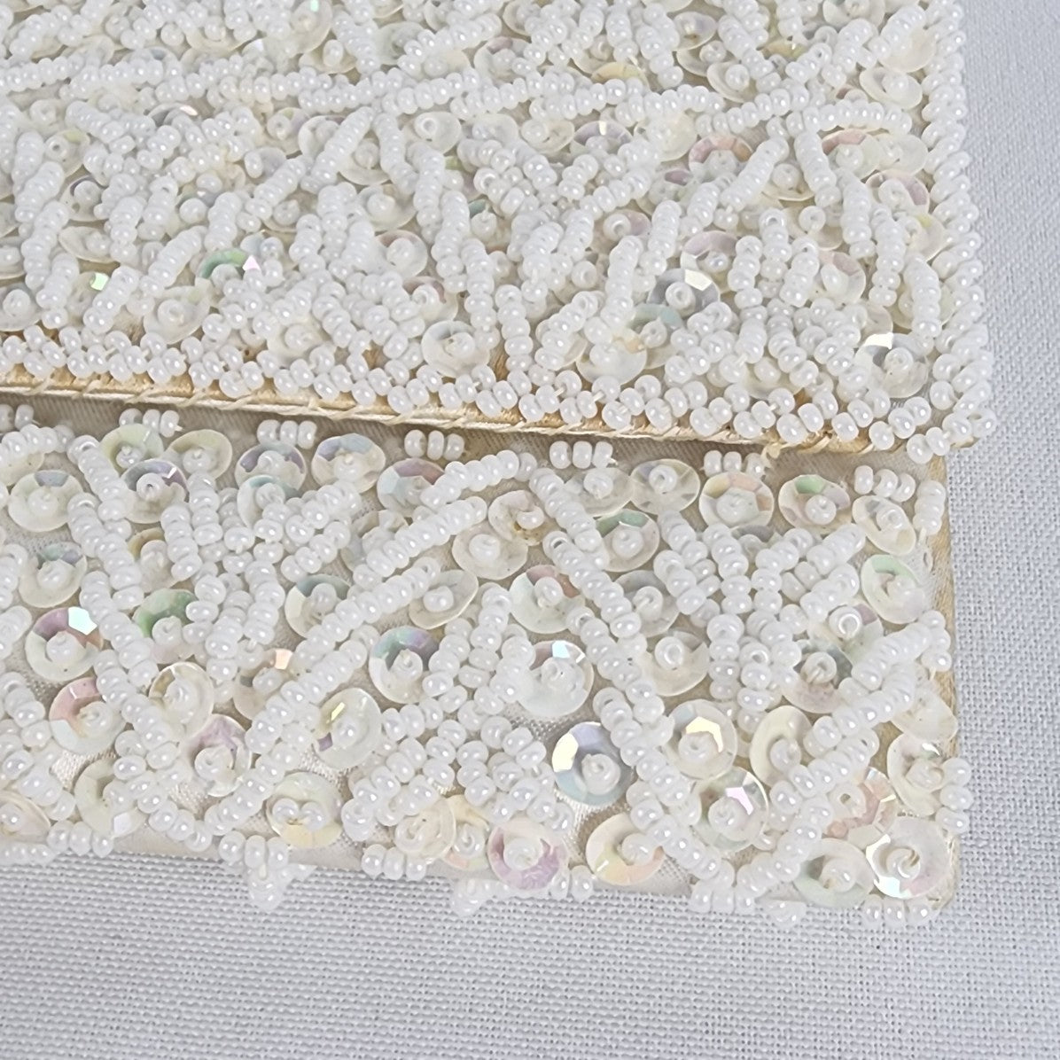 Vintage White Beaded Envelope Clutch Purse