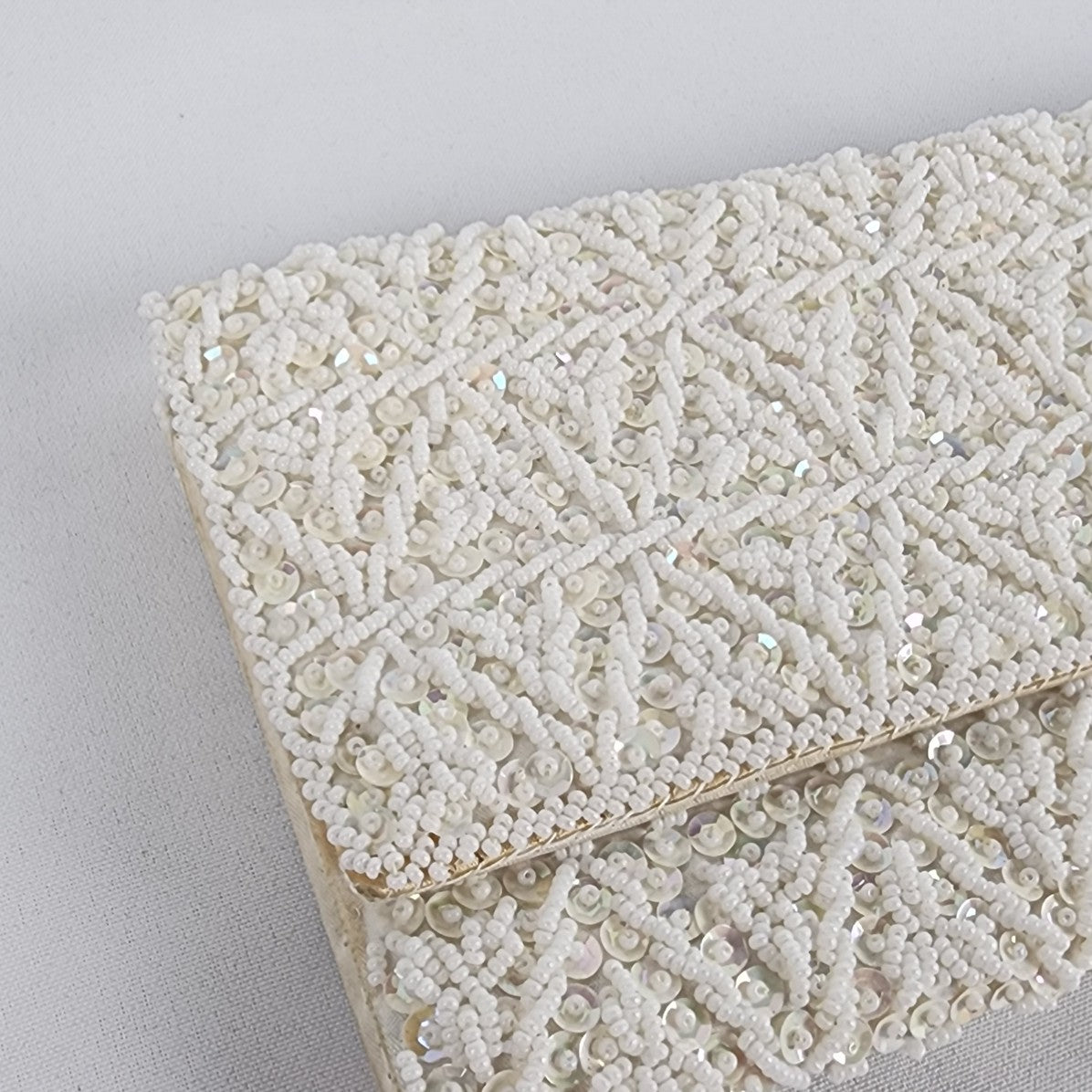 Vintage White Beaded Envelope Clutch Purse