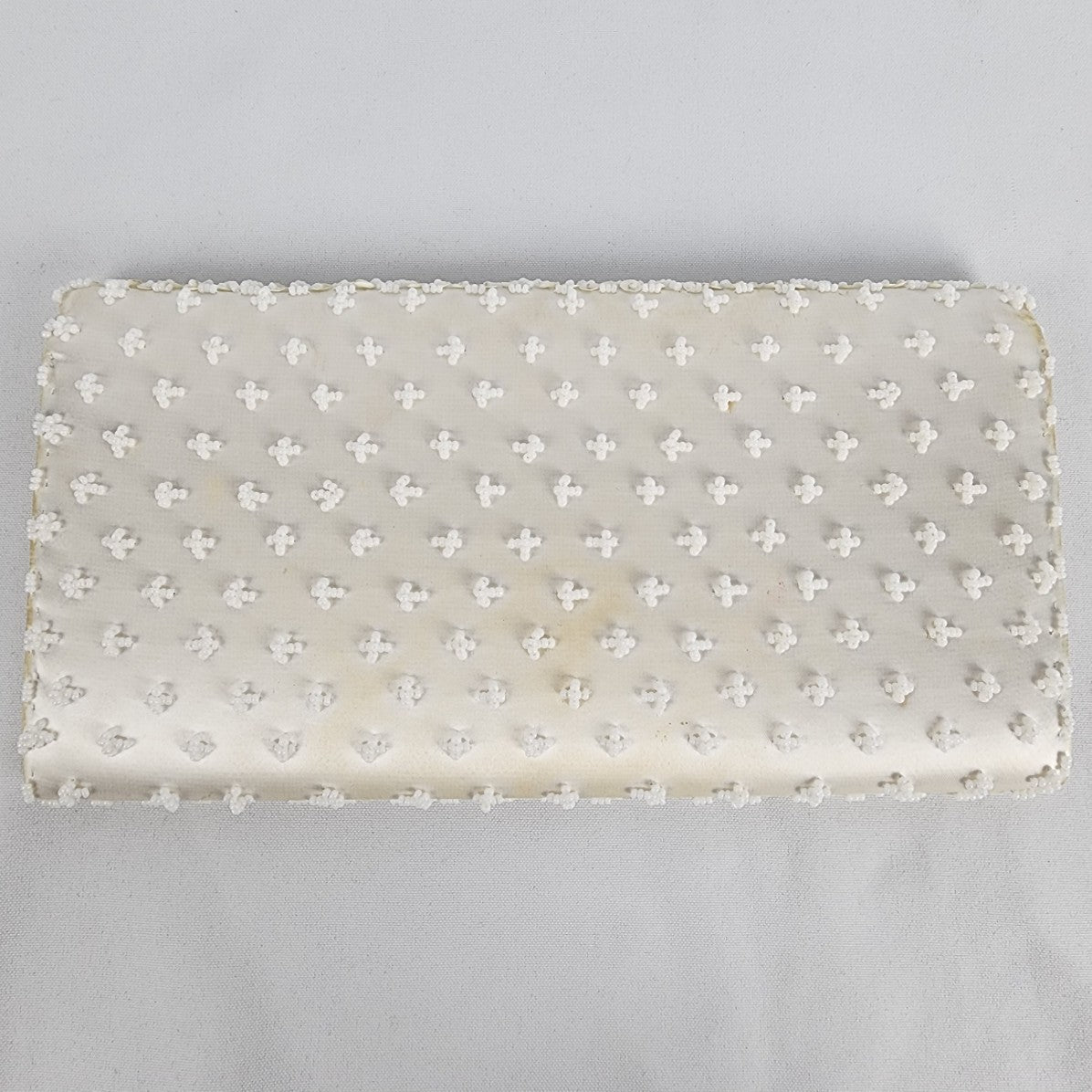 Vintage White Beaded Envelope Clutch Purse