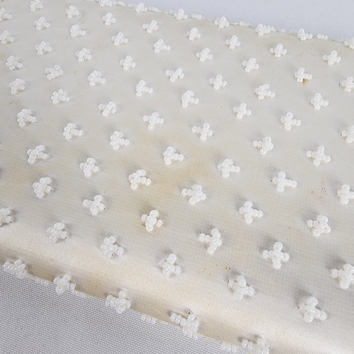 Vintage White Beaded Envelope Clutch Purse