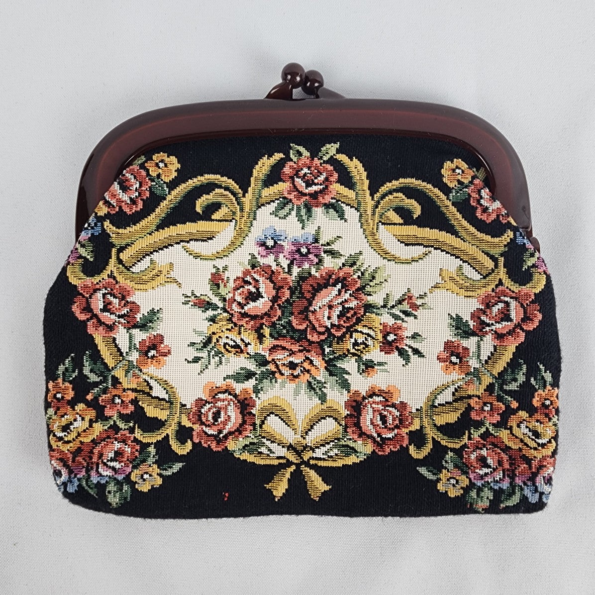 Vintage Brown Floral Embroidered Clutch Purse