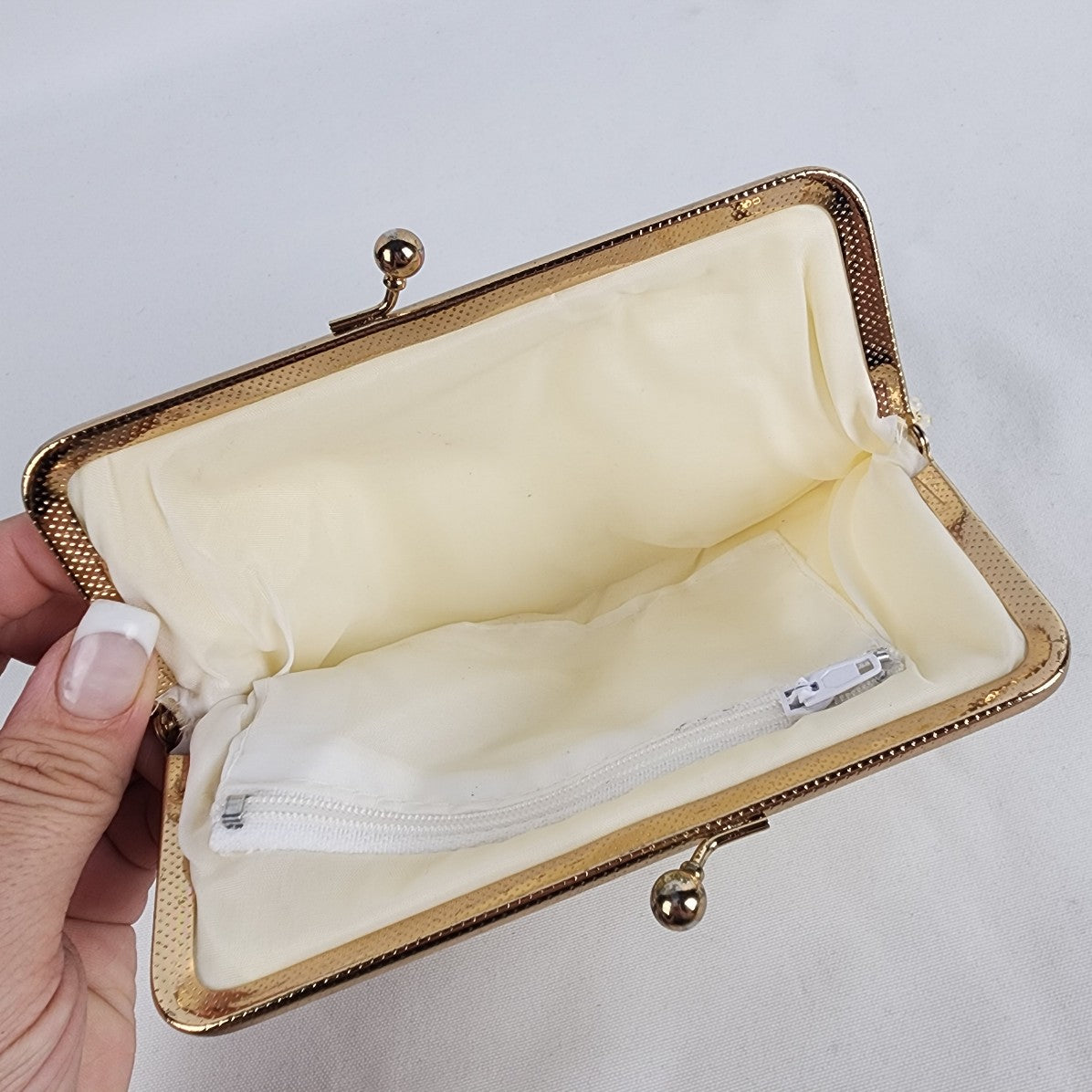 Vintage Gold Tone Floral Beaded Clutch Purse