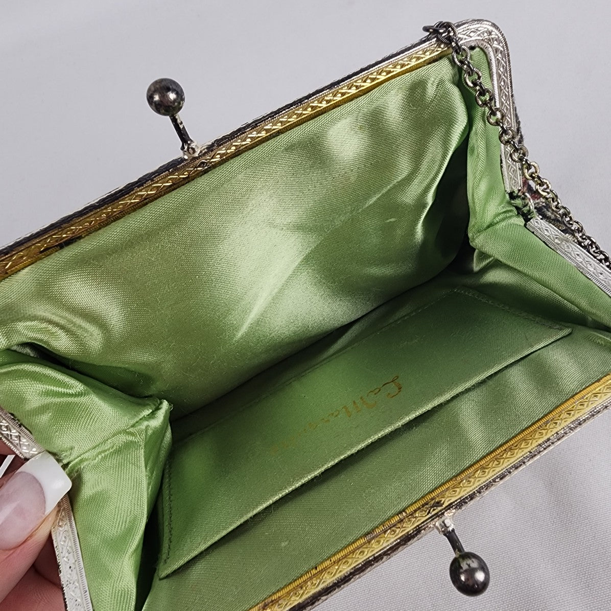 Vintage La Marquise Floral Embroidered Clutch Purse