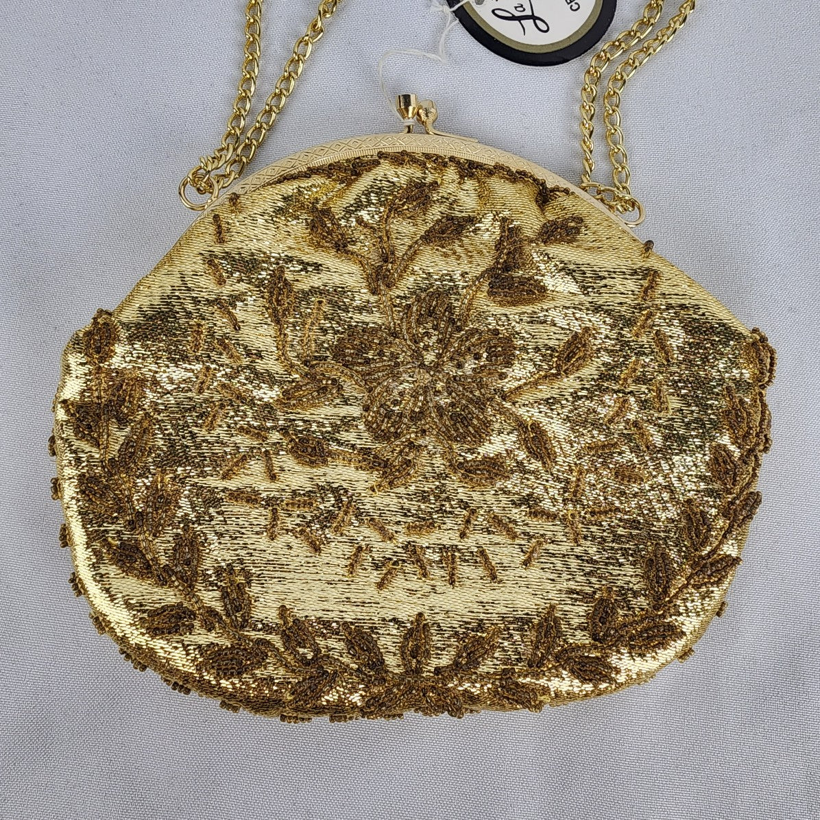 Vintage La Regale Gold Floral Beaded Clutch Purse