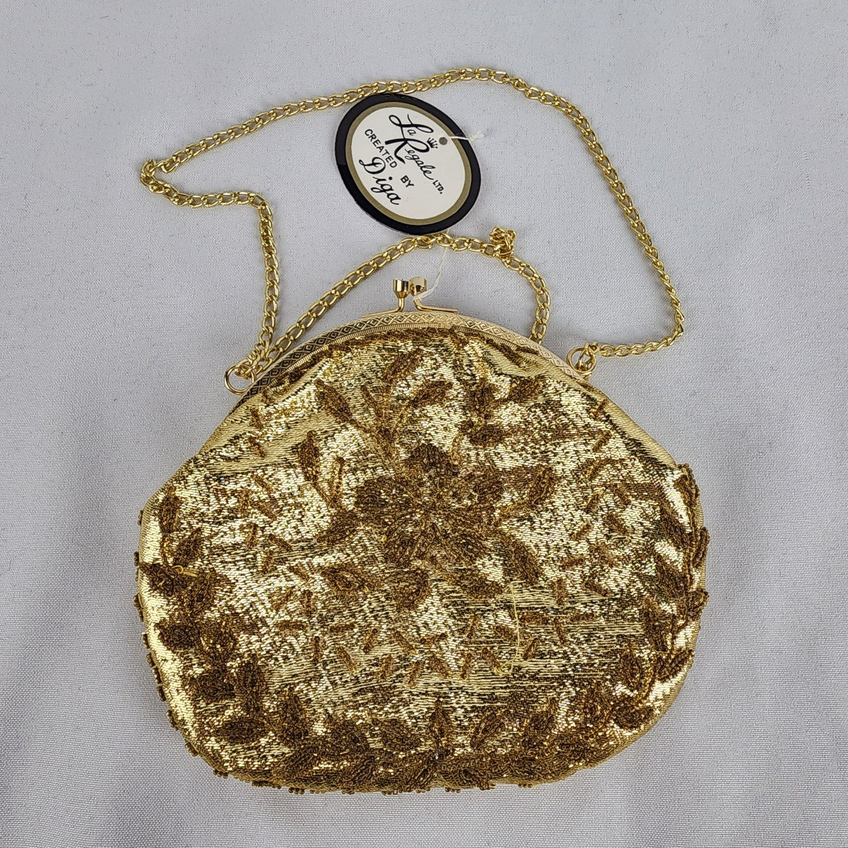 Vintage La Regale Gold Floral Beaded Clutch Purse