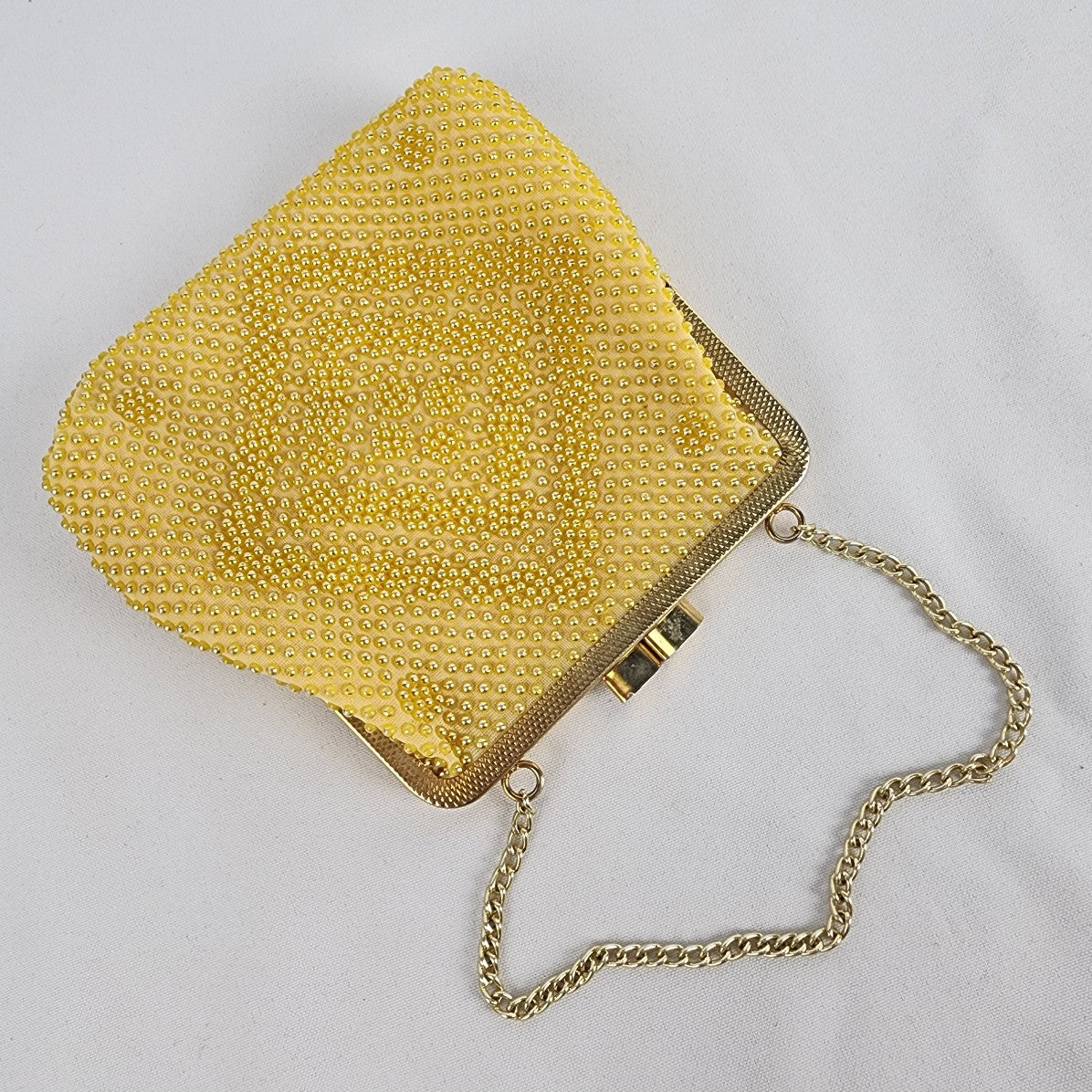 Vintage Gold Tone Yellow Beaded Clutch Purse