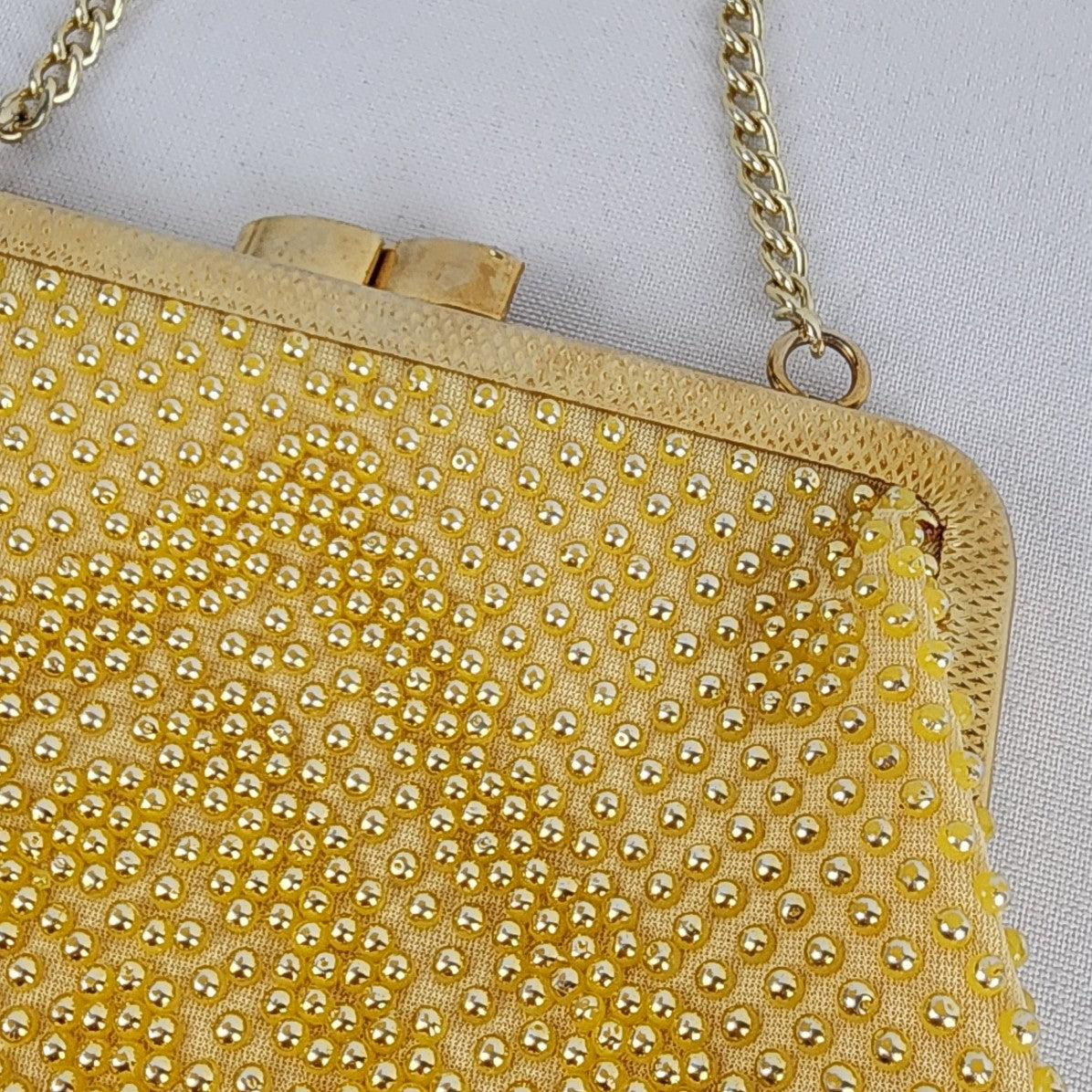 Vintage Gold Tone Yellow Beaded Clutch Purse