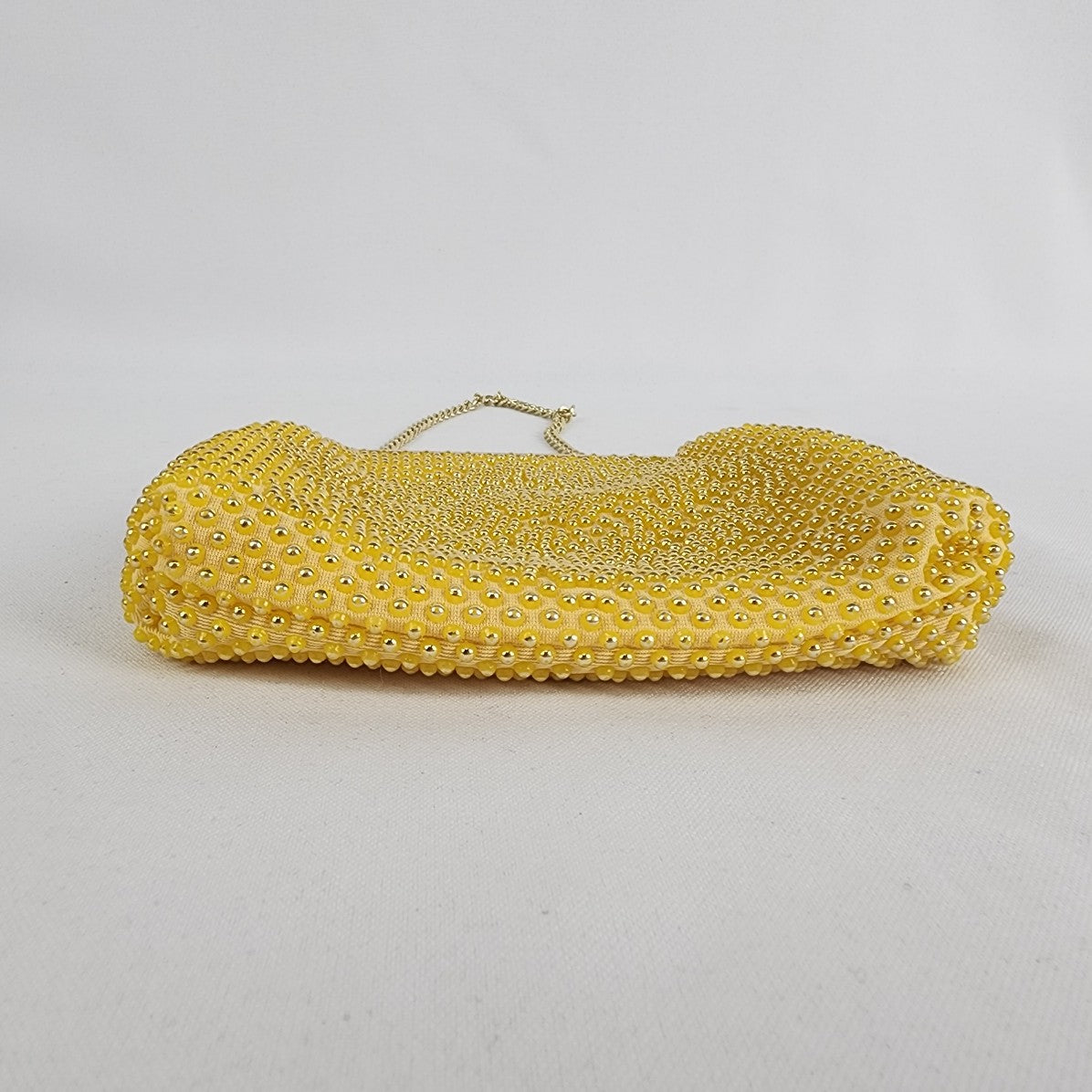 Vintage Gold Tone Yellow Beaded Clutch Purse