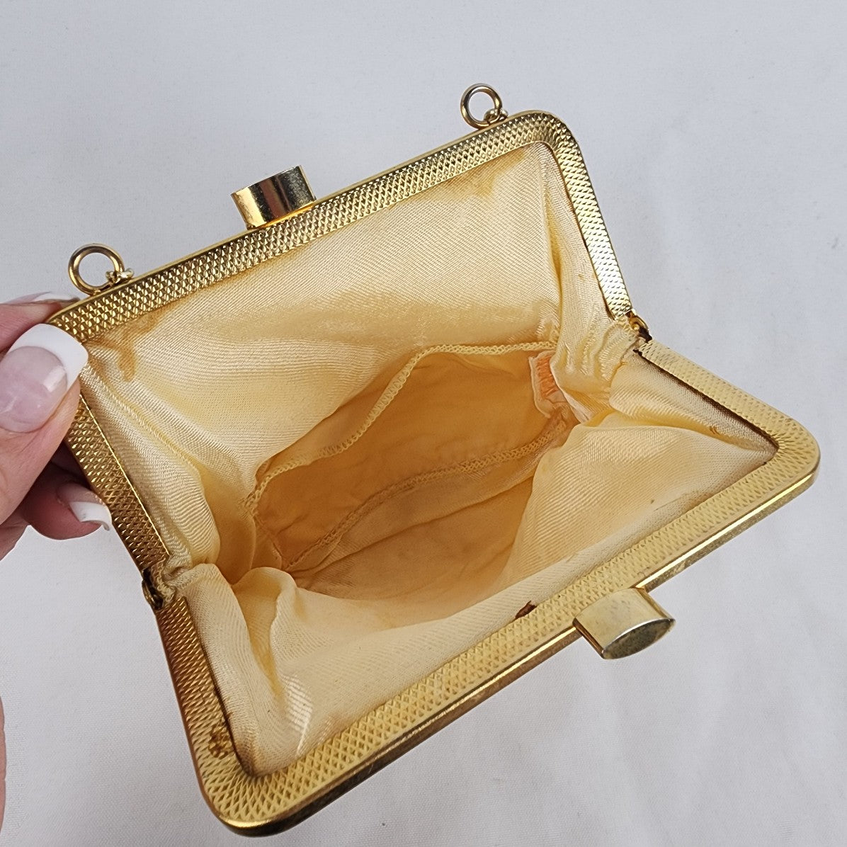 Vintage Gold Tone Yellow Beaded Clutch Purse