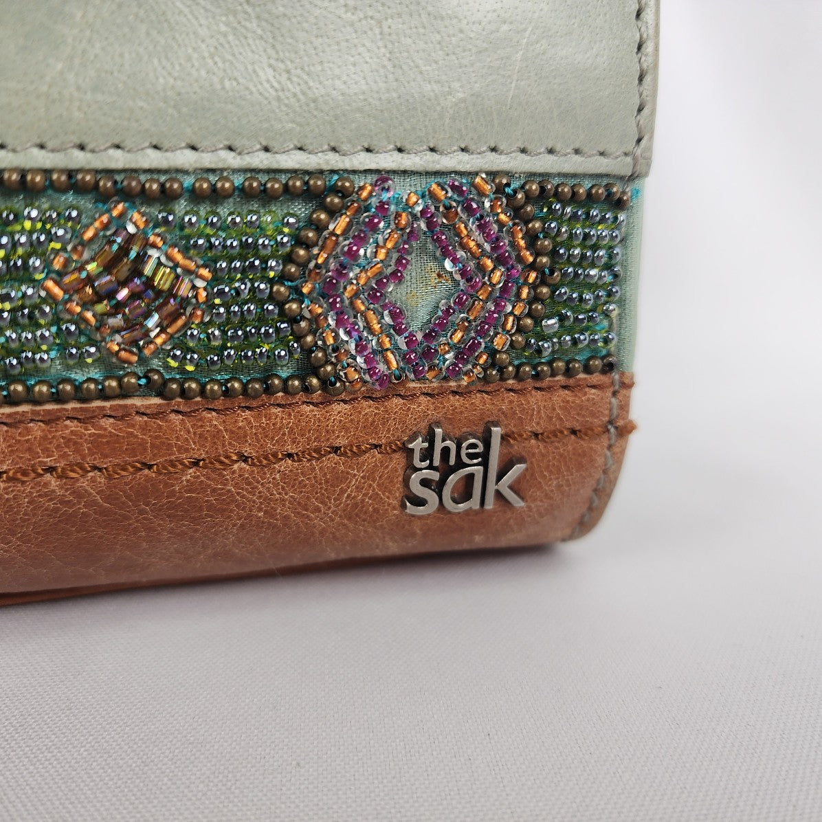 The Sac Green Leather Beaded Detail Crossbody Purse