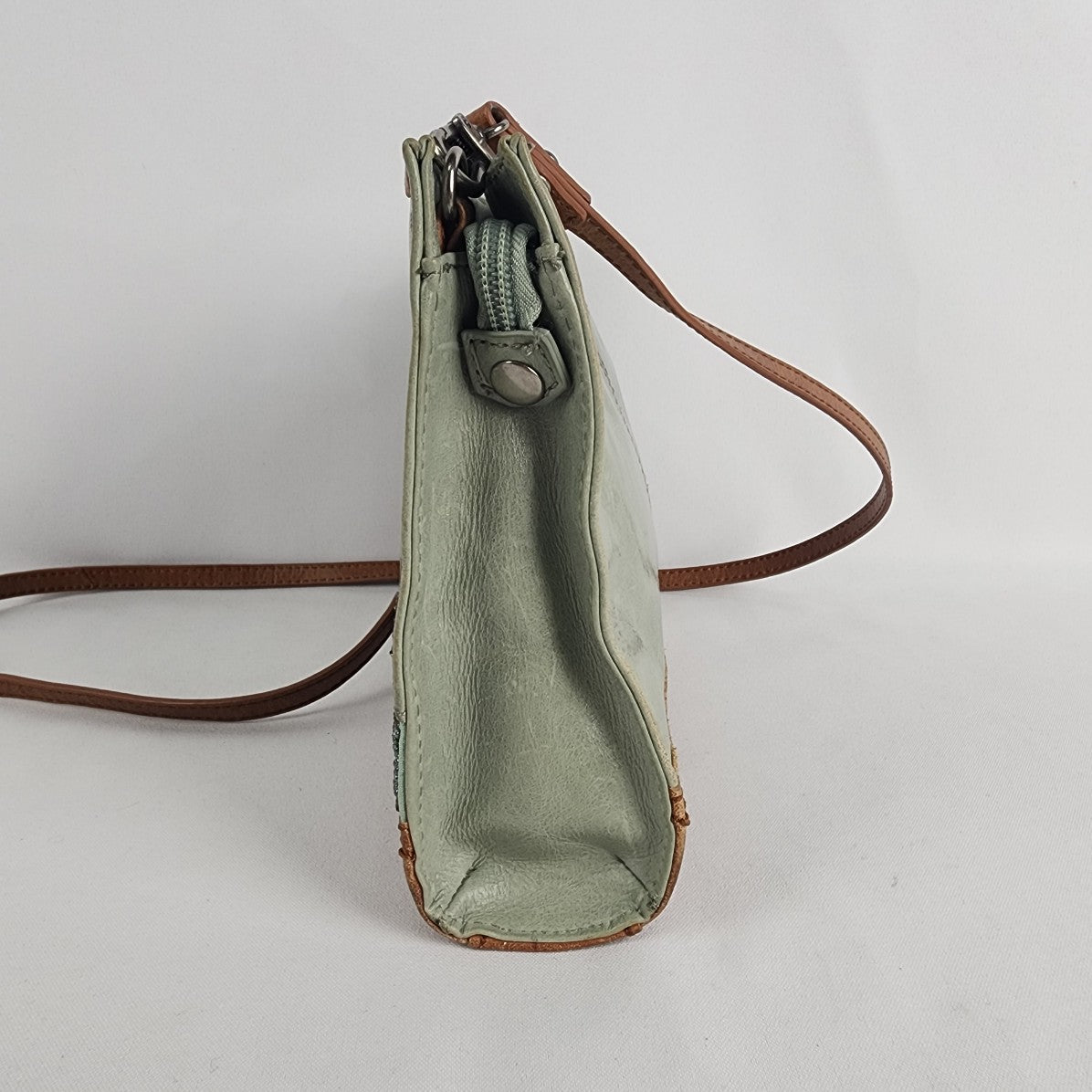 The Sac Green Leather Beaded Detail Crossbody Purse