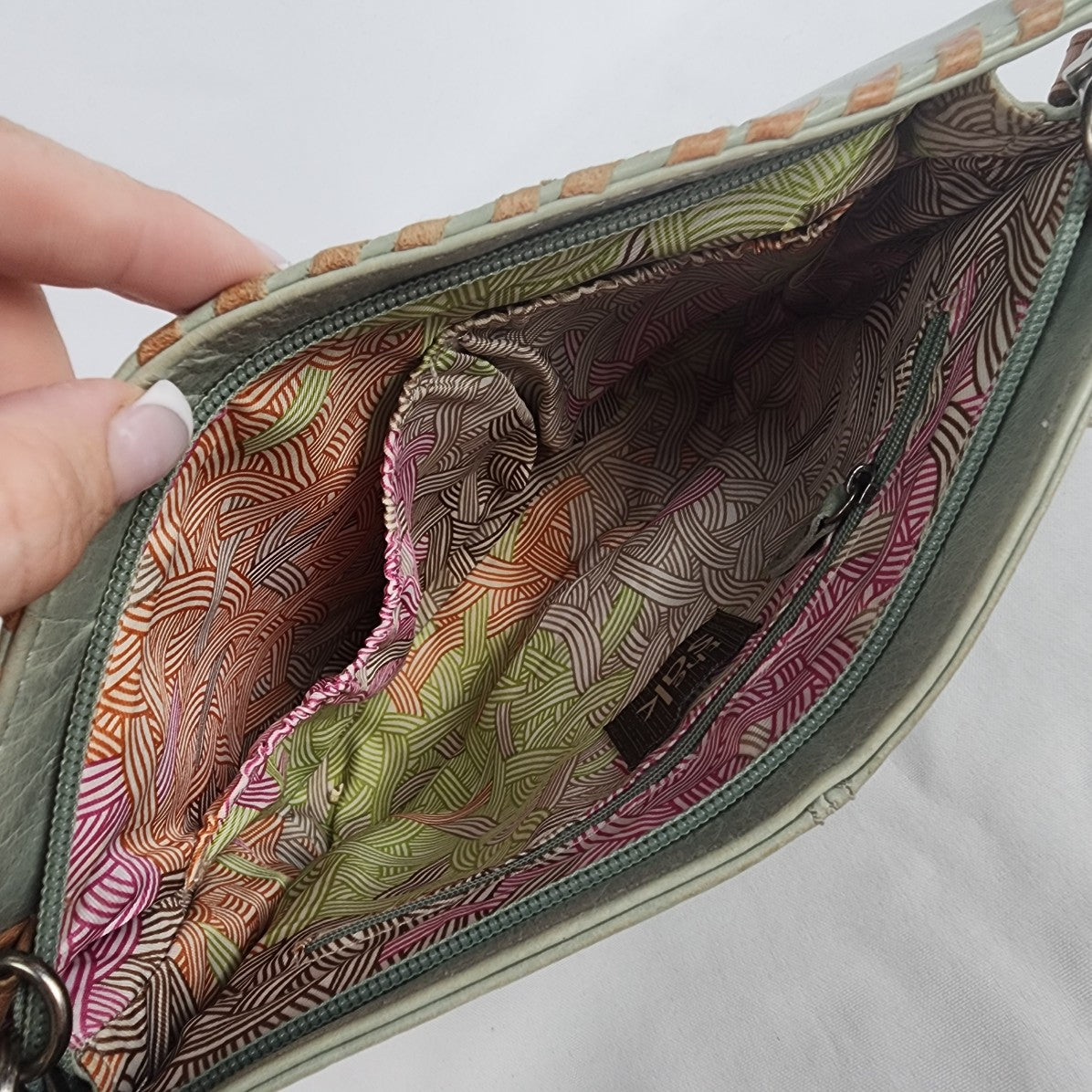 The Sac Green Leather Beaded Detail Crossbody Purse