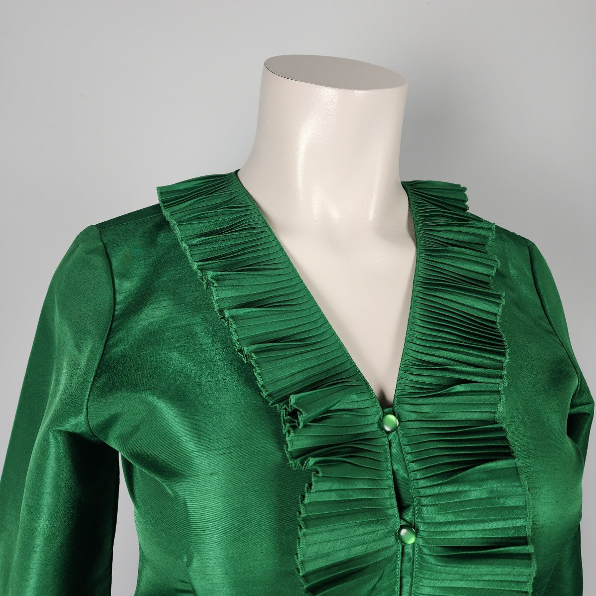 Oscar De La Renta Green Ruffle Button Front Blouse Size 14