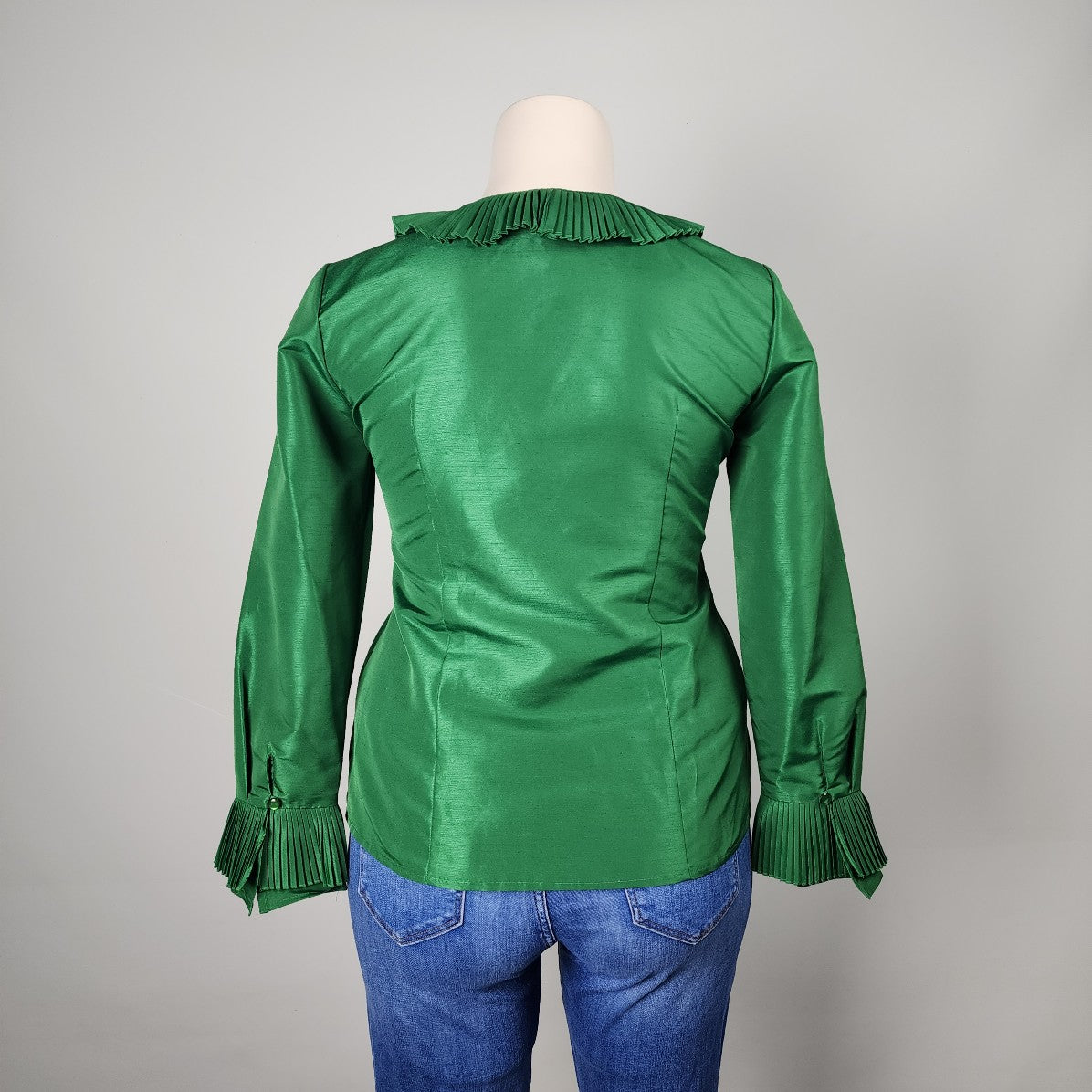 Oscar De La Renta Green Ruffle Button Front Blouse Size 14