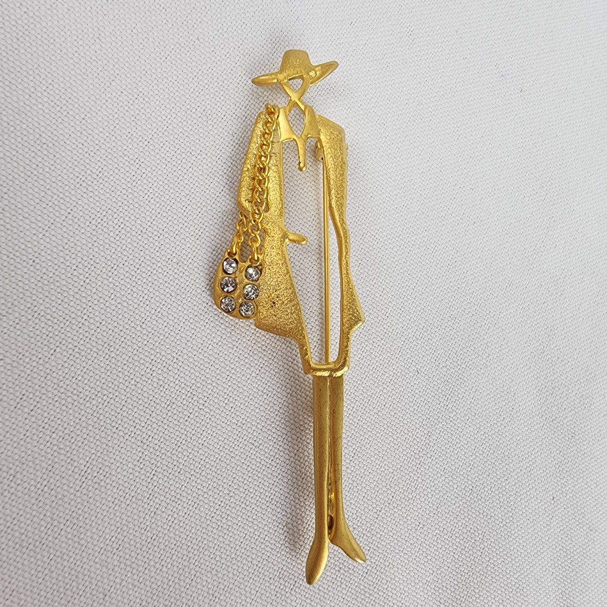 Vintage Gold Tone Lady With Purse Brooch