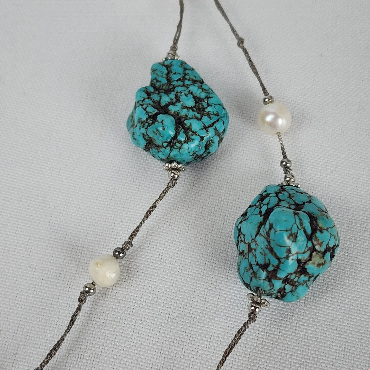 Faux Turquoise & Pearl Beaded Necklace