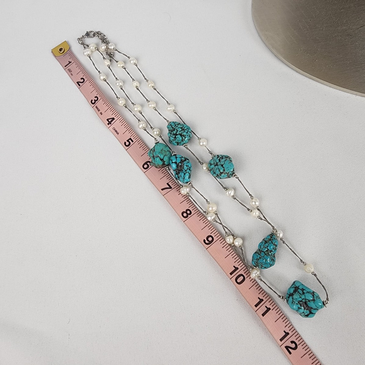 Faux Turquoise & Pearl Beaded Necklace