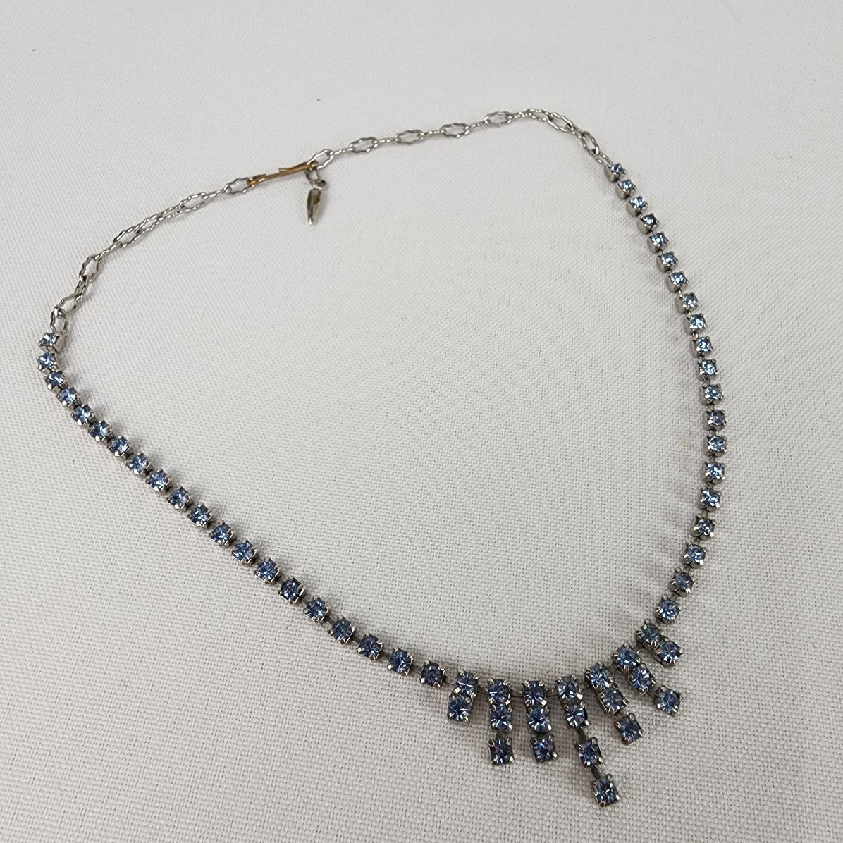 Vintage Silver & Blue Rhinestone Choker Necklace