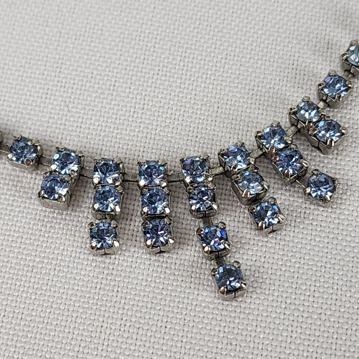 Vintage Silver & Blue Rhinestone Choker Necklace