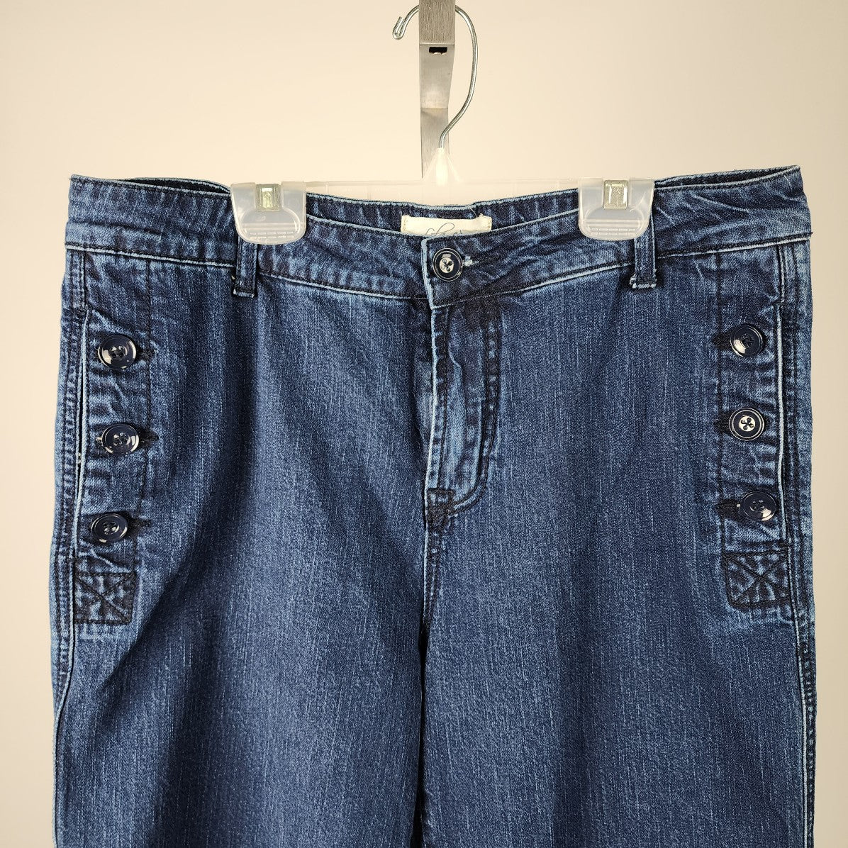 Lola Daffodil High Rise Coulotte Denim Raw Hem Pants Size 12