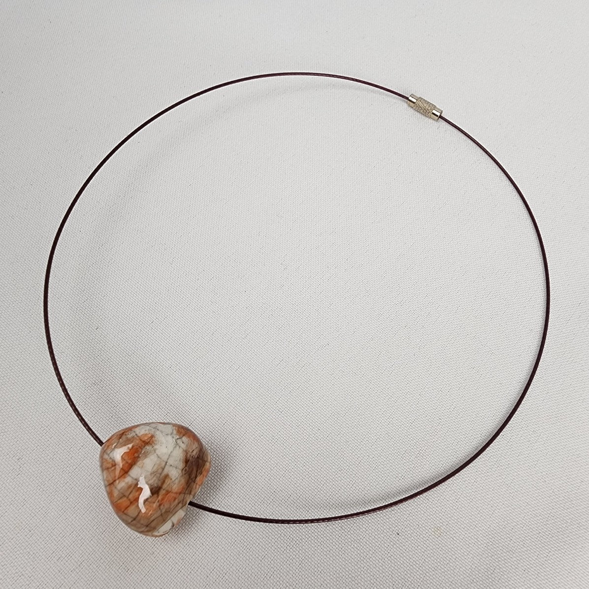 Orange Polished Natural Stone Cord Necklace