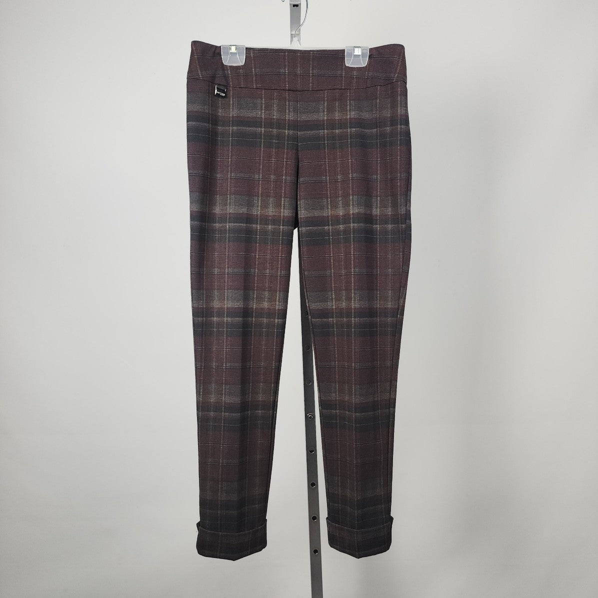 Lisette Burgundy Plain Straight Leg Cuffed Pants Size M/L