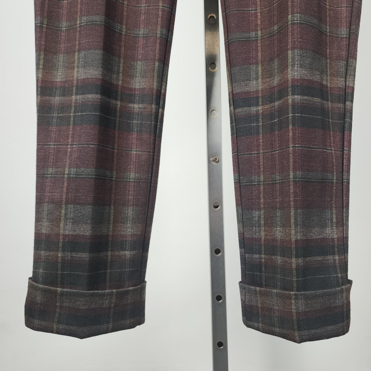 Lisette Burgundy Plain Straight Leg Cuffed Pants Size M/L